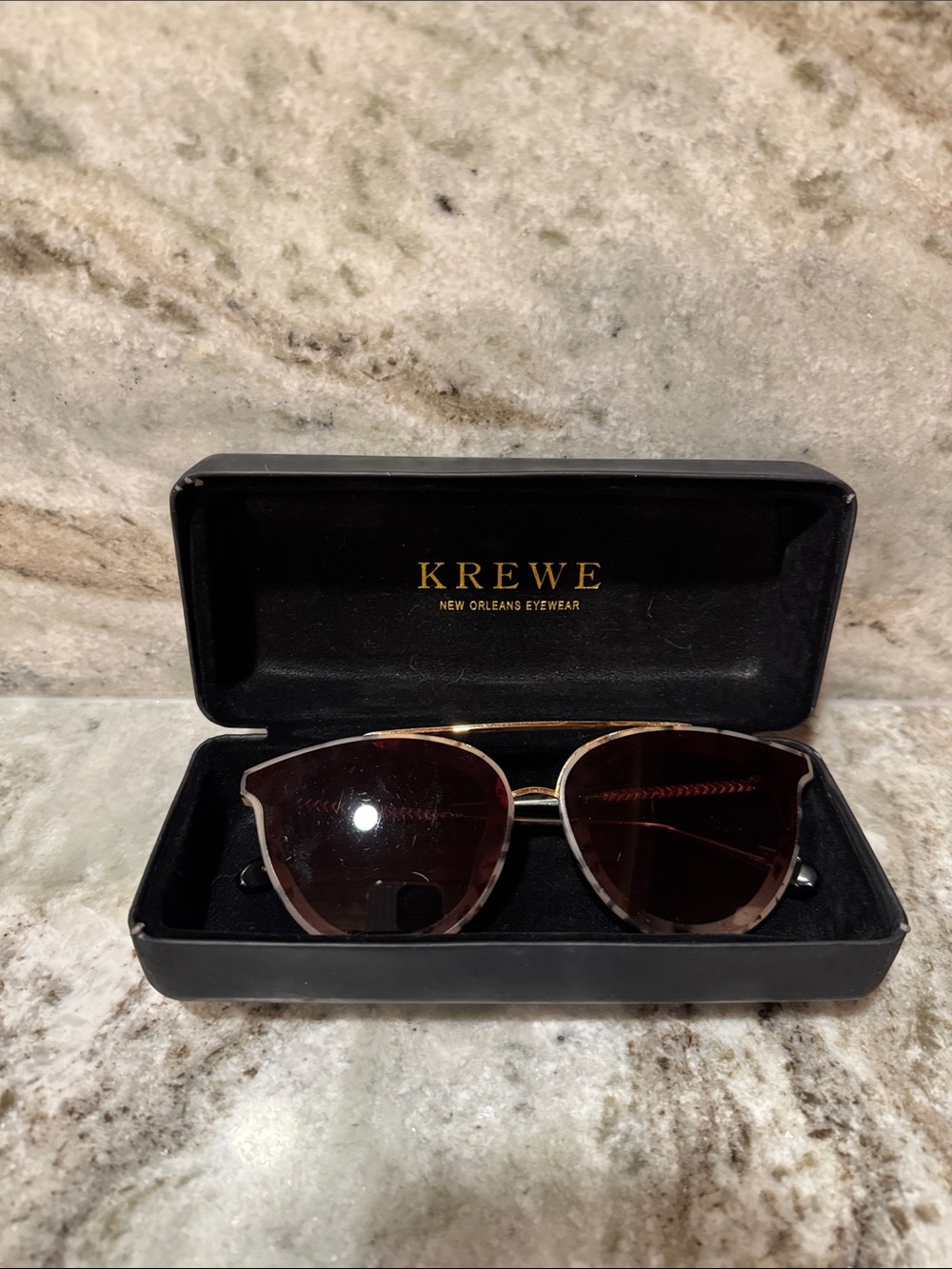 KREWE Brown & Gold Sunglasses with Case